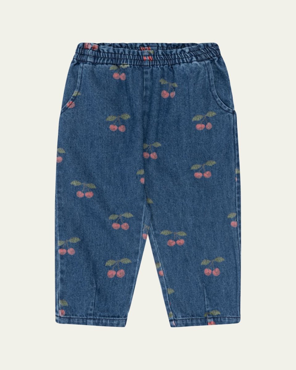 Girl's Magot Cherry-Print Denim Pocket Pants